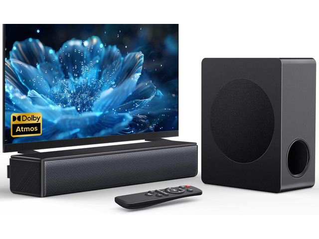 Sound bar with subwoofer, 200W 2.1 ch soundbar w/Dolby Atmos Surround Sound System, 3D Bass Adjustable Home Theater Bluetooth TV Speaker for Smart...