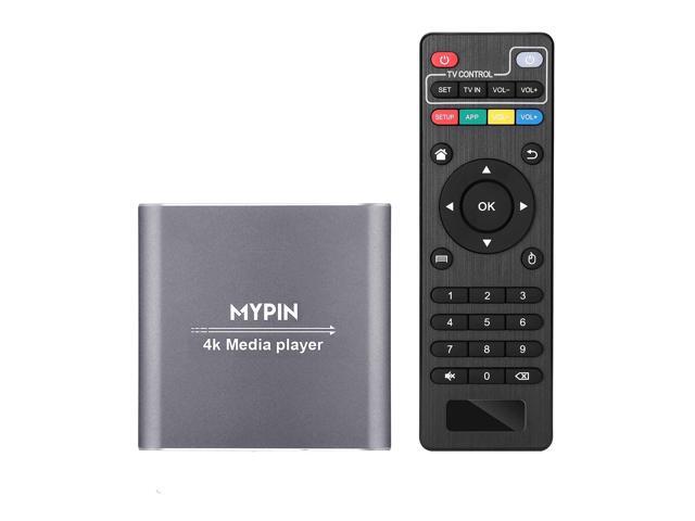 4K Media Player with Remote Control, Digital MP4 Player for 8TB HDD/USB Drive/TF Card/H.265 MP4 PPT MKV AVI Support HDMI/AV/Optical Out and USB.