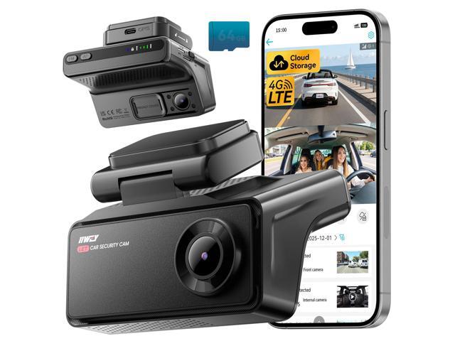 4G LTE Dash Cam with Live-Streaming, Anti-Theft Car Security Camera, Instant Alert via App, Cloud & SD Storage, 2K+1080P Front Inside, No Screen,...