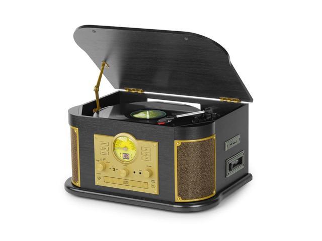 All-in-One Vinyl Record Player with Bluetooth, CD, Cassette Tape, AM/FM Radio, USB/SD Recorder, 3 Speed Vintage Turntable with Built-in Speakers,.