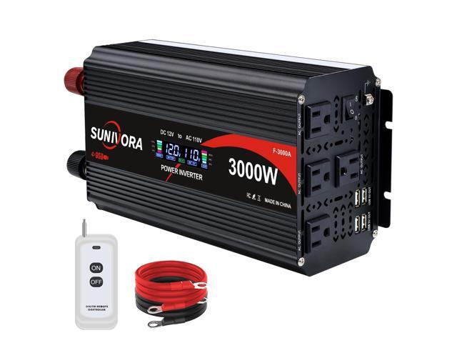 3000 Watt Power Inverter 12V to 110V/120V DC to AC Converter 6000W Peak, with Remote Control & LCD, 4 AC Outlets & 4 USB Ports Power Inverters for.