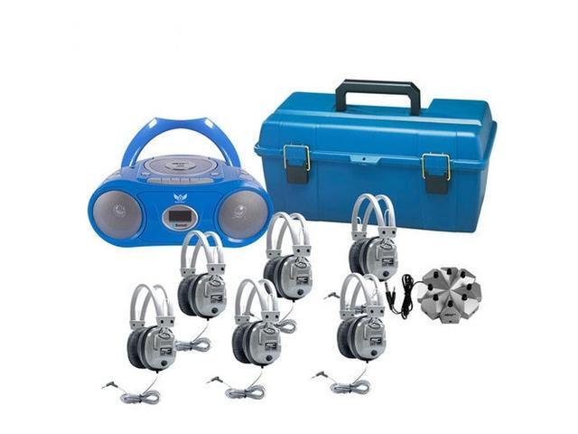 Hamilton Buhl 6 Person Listening Center with Bluetooth CD/Cassette/FM Boombox and Deluxe Over-Ear Headphones