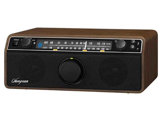 WR-12BT AM/FM/Bluetooth/AUX-In Stereo Analog Wooden Cabinet Radio (Dark Walnut)