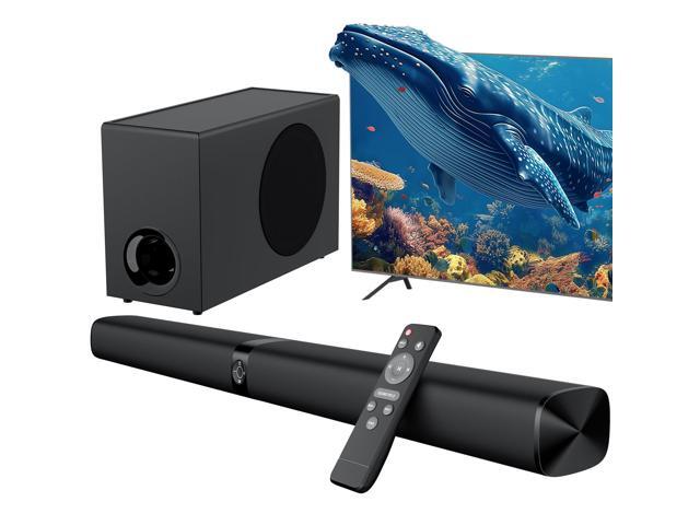 Sound Bar with Subwoofer, 110W Sound Bar for Smart TV, with Deep Bass & Volume Boost & 3 Equalizer Modes, Bluetooth/ARC/Opt/AUX Connect, Detachable.