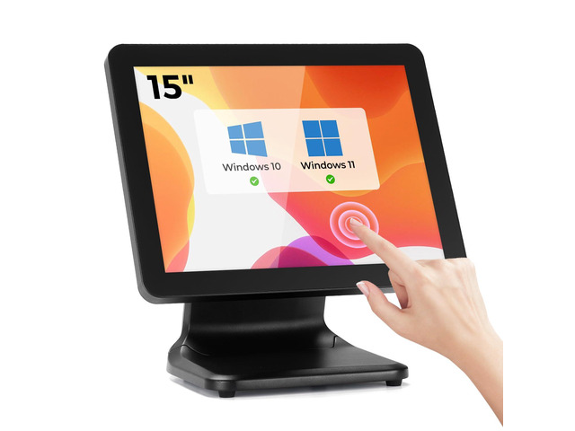 15-inch POS Touch Screen Monitor, True Flat Seamless POS Monitor, Heavy-Duty Metal Stand, HDMI/VGA Capacitive Screen Display for Retail Restaurant,...