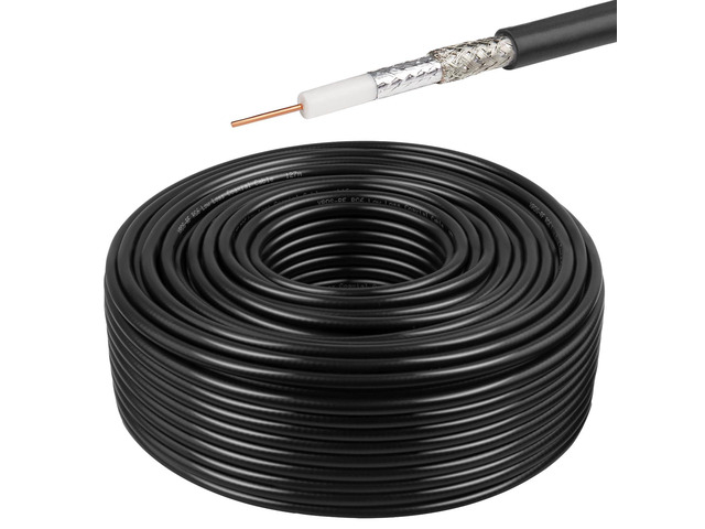 RG6 Dual Shield Cable 200FT, 18 AWG 75 Ohm Bare Copper Conductor RG6 Coaxial Cable (200feet, Black)