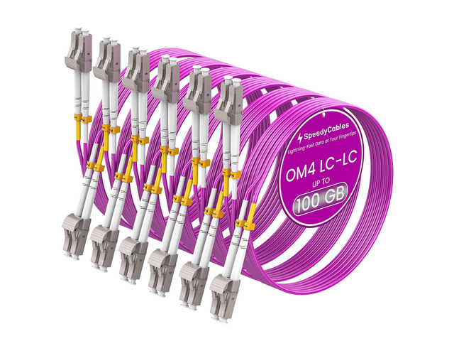 OM4 LC to LC Fiber Patch Cable, 15M/50ft, 6-Pack 40G/100Gb, 50/125um Multimode Duplex, MMF Fiber Optic Cable, LSZH, Magenta
