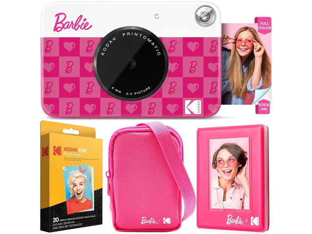 x Barbie Printomatic Full-Color Instant Print Digital Camera Barbie Deluxe Bundle (Iconic Style)+ Barbie Deluxe Camera Case + Barbie Photo Album +...