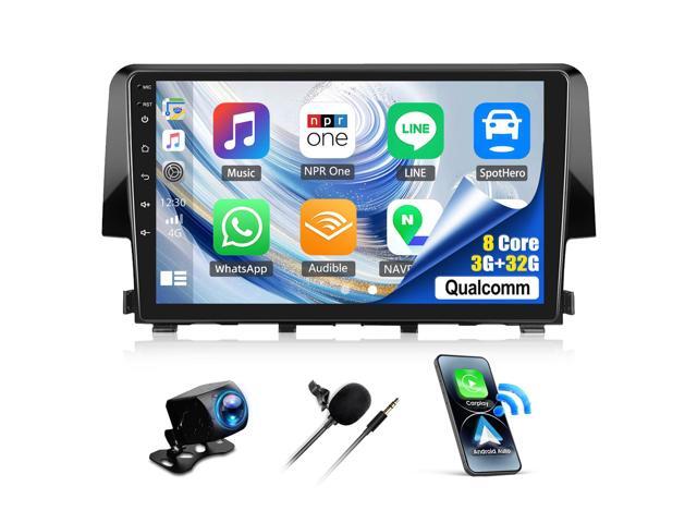 8 Core Qualcomm Android Car Stereo for Honda Civic 2016-2020 9 Inch Touch Screen with CarPlay Android Auto 3G+32G Bluetooth Cooling Fan Weather.