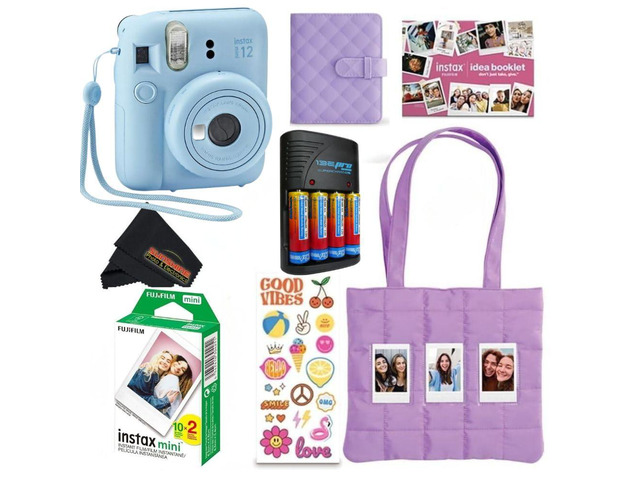 INSTAX Mini 12 Holiday Bundle 2025 with Extra Instax Mini Film + 4 Pk AA Batteries & Sunshine Photo Microfiber Cleaning Cloth (10 Items) (20...