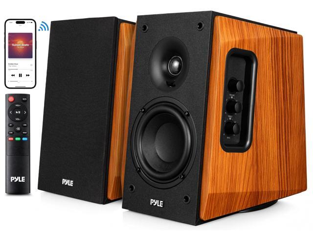 Powered Bookshelf Speaker System with Bluetooth, 80W Active Stereo Speakers, Bass Reflex Natural Wood Cabinet, Hi Def ARC, Optical, Coax, Subwoofer.