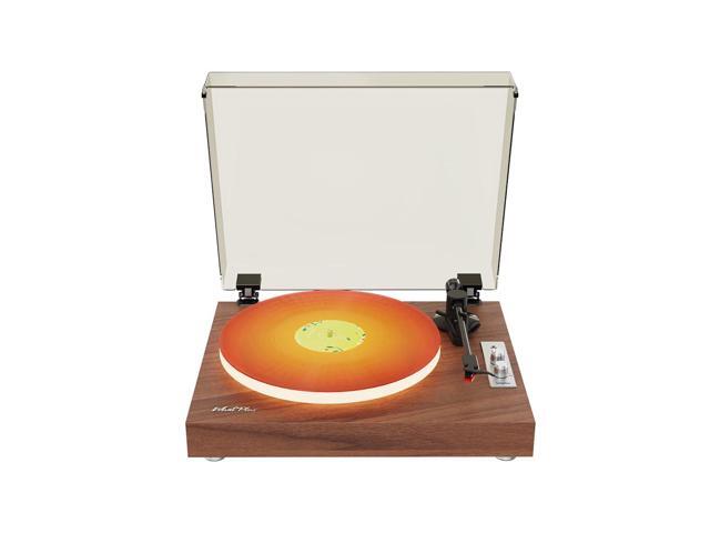 Vintage Bluetooth Turntable with Illuminated Platter, Built-in Speakers, RCA Output & 3.5mm Input Retro Wooden Record Player for Home Decor