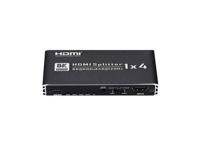 8K@60Hz HDMI Splitter 1 in 4 Out, HDMI 2.1 Splitter 1x4 Support 4K@120Hz, 1080P@240Hz VRR HDCP2.3 HDR HDR10 48Gbps EDID Dolby Atmos 7.1ch, Only...