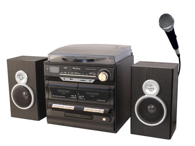TechPlay Karaoke Enabled, 30W RMS, Retro Classic Turntable, NFC Bluetooth, Double Cassette Player/Recorder, CD MP3 Player, USB SD Ports, AM/FM.