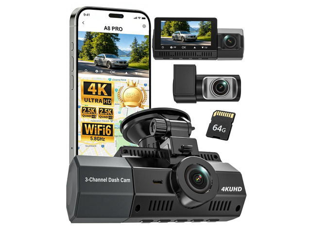 4K+2.5K+2.5K Dash Cam, STARVIS 2 Dash Camera 3-Channel, Free 64GB Card, Dashcam with 5G WiFi GPS, G-Sensor,Loop Recording, HDR, 24H Parking...