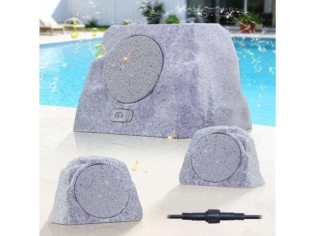 1-to-2 Solar Powered Rock Speakers Outdoor Water-Resistant IP44 Rock Speaker with Bass and USB Charging for Patio Pool Party Yard Garden Outside