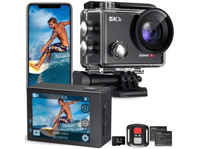 Action Camera 4K 30FPS Waterproof Camera Underwater 131FT with EIS WiFi App Remote Control 64GB Card 170° Wide Angle Sports Helmet Bike Video Black