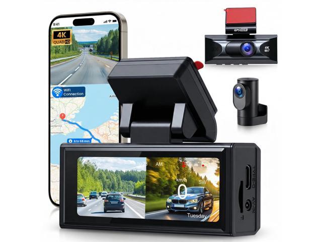 4K Dash Cam Front and Rear, 3.16 Inch Screen with Built-in WiFi & GPS, 4K UHD Front + 2.5K Rear Camera, ADAS, Night Vision, G-Sensor, 24H Parking.
