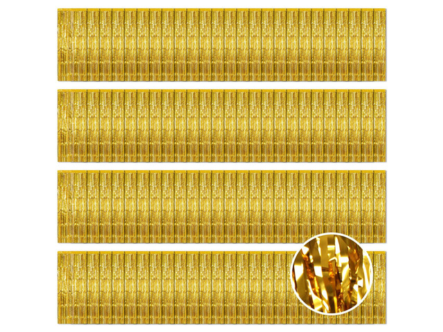 100 Pack Gold Foil Fringe Backdrop Curtains 3.2ft x 8.2ft Gold Tinsel Foil Fringe Curtains for Birthday Party Decorations Photo Booth Backdrop for...