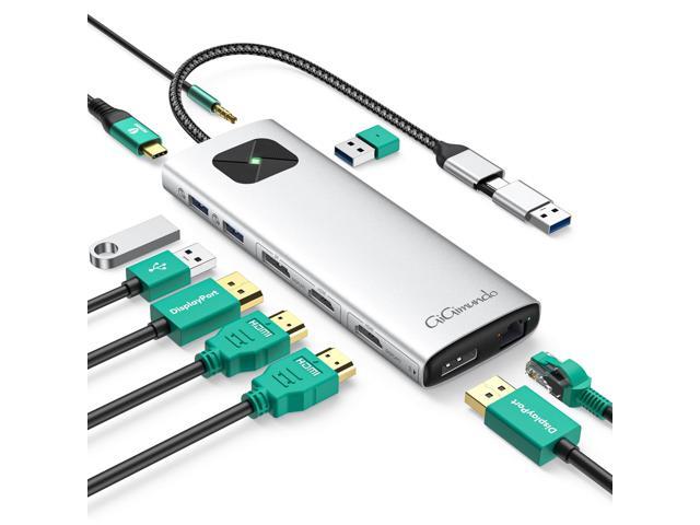 LK10 10 in 1 Laptop Docking Station Dual Monitor, USB C Hub Dual 4K@60Hz HDMI, 2 DP, 3 USB A, 100W PD, 1000Mbps Ethernet, 3.5MM Audio, USB.