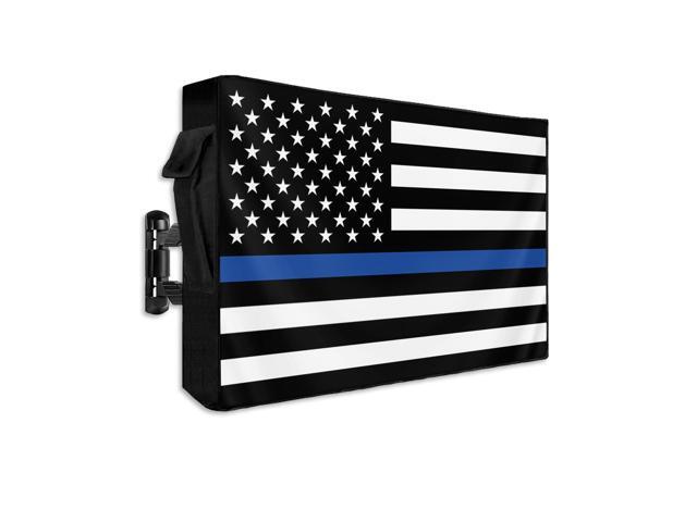 American Flag Outdoor TV Cover 70 to 75 Inch Weatherproof, US Flag 600D Oxford TV Covers with Waterproof Zipper, Blue Black Stripes Outside Flat TV.