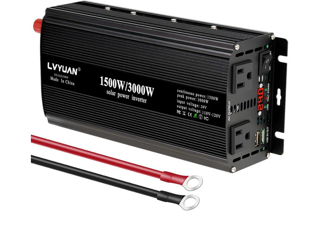 1500W Power Inverter 24V to 110V DC to AC with 2 US Sockets, LED Display, USB Ports for Home, Truck, Outdoor, Camping