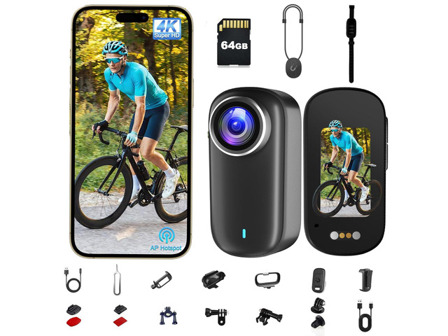 Action Camera, Body Camera 4K, 64GB Waterproof POV Camera IP65, Mini Body Cam with 1200 mAh Battery for Vlogging, Travel, Thumb Action Cam for...