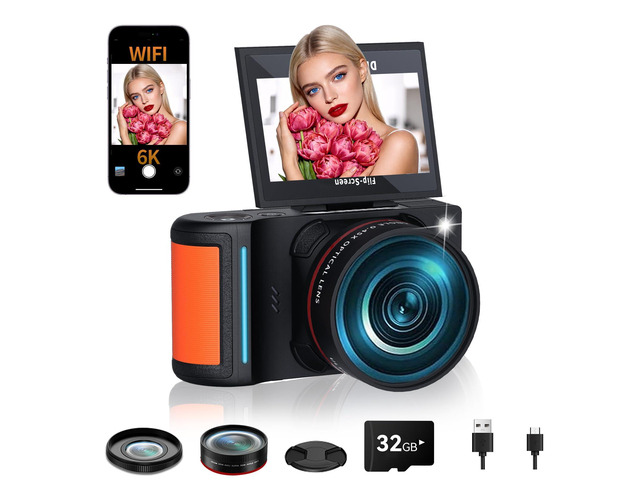 6K Digital Camera 96MP Vlogging Camera for YouTube with 3 Inch 180° Flip Screen WiFi Autofocus 18X Zoom 32GB Card Portable Travel Camera for...