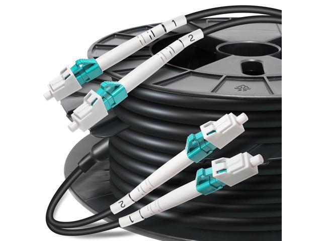 400 ft All-Dielectric (5.8mm) Aerial/Direct Burial Outdoor Multimode Duplex OM3 LC Fiber Cable, Double Sheath+2 FRP Strength Fiber Optic Patch...