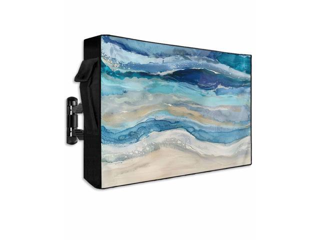 Outdoor TV Cover 60-65 Inch Weatherproof, Blue Coastal Outdoor TV Enclosure with Zipper & Roll Up Front Flap, Summer Beach Nautical Abstract Art...