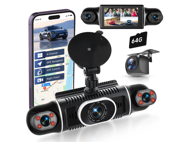4 Channel Dash Cam with Front Rear Left Right Cameras, 360Â° Car Camera System for Driving & Parking, Night Vision, Parking Monitor, G-Sensor, Loop...