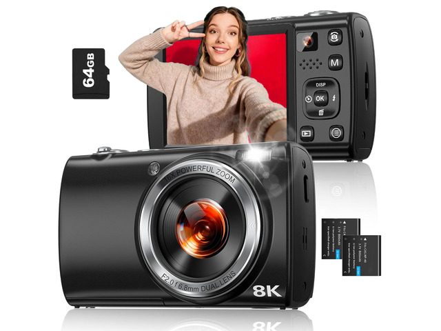 8K Digital Camera for Photography, 88MP WiFi Vlogging Camera for YouTube with Front Rear Lens, Autofocus, 16X Zoom, Compact Travel Cameras with...