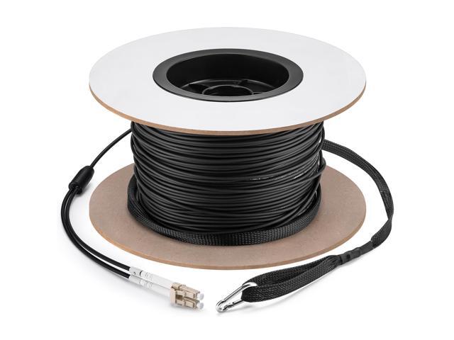 500ft (150 Meters) OM3 Fiber LC to LC Multimode Outdoor Armored Fiber Optic Cable with Pulling Eye Kit Installed on one end 10GB Jumper Duplex.