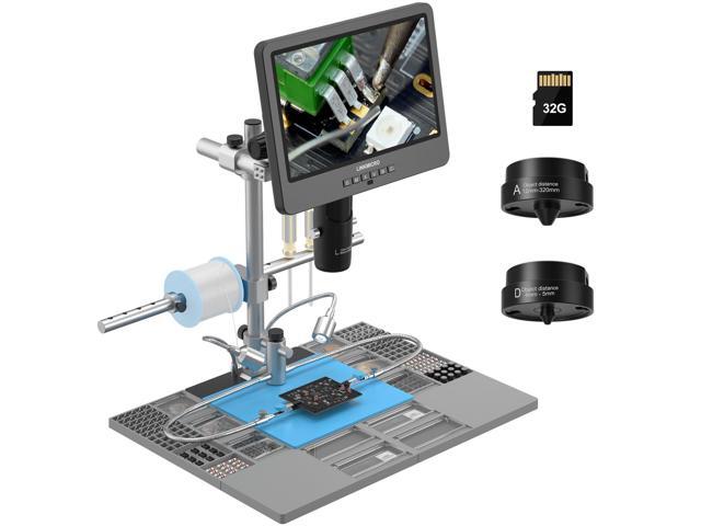 LM249MS Plus 3 Lens 10.1' HDMI Digital Microscope for Adults 2000X, Soldering Microscope Station for Electronics Repair, 13' Boom Arm Stand,...