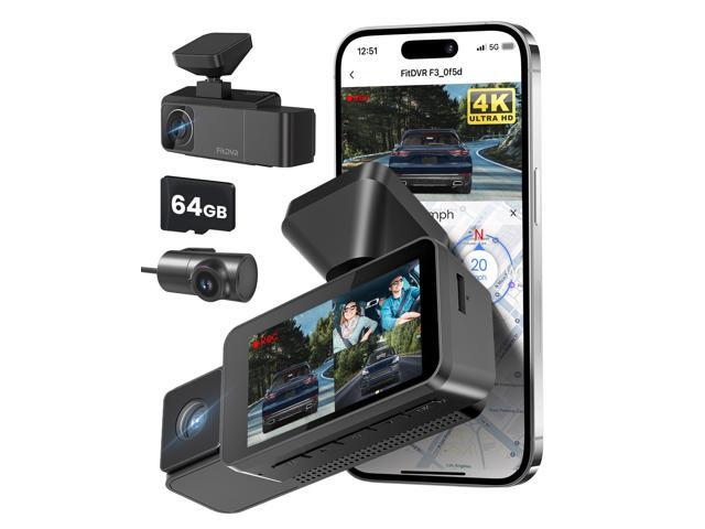 4K 3 Channel Dash Cam, 2160P+1080P+1080P Front and Rear Inside Car Camera with 64GB Card, WiFi Built-in GPS, 3 IPS Screen, IR Night Vision, G.