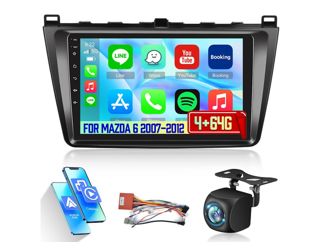[Qualcomm 8 Core 4+64G] Car Radio for Mazda 6 2007-2012 with Wireless Carplay and Android Auto - 9 Inch 1280 * 720 IPS Touchscreen Android Car...
