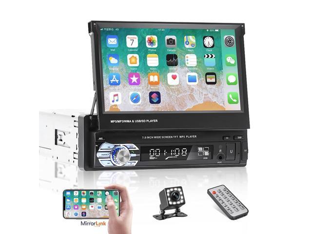 Bluetooth Single Din Car Stereo 7 Inch Retractable Touchscreen Car Radio with Backup Camera Support Mirror Link
