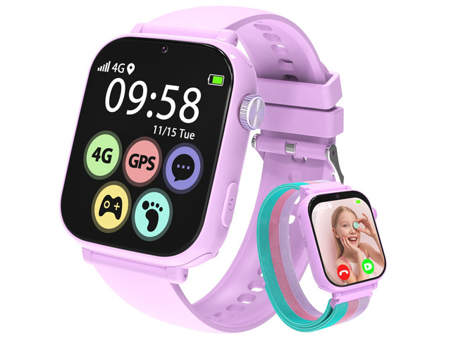 Smart Watch for kids-4g GPS Kids Phone Watch with Call and Text Game Camera Pedometer Alarm Clock-Watches for Girls Boys 4-12 Age Gifts Purple