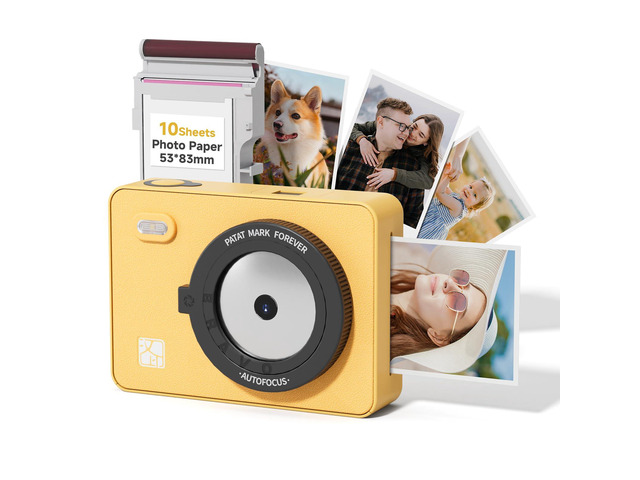 Z5 Instant Camera for Kids Adults,3 Pass Dye Sublimation, 2.1x3.4 Print (Yellow),Includes 10 Sheets of Initial Photo Paper