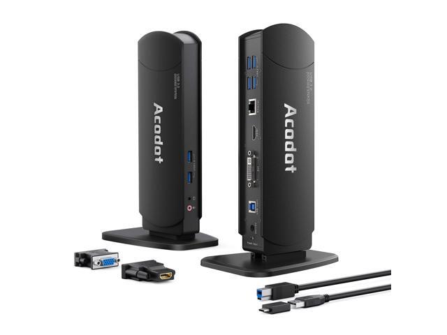USB 3.0 Laptop Universal Docking Station Dual Monitor Dock for Windows/ Mac OS/ Surface Pro/ Surface Laptop, with Dual HDMI/ DVI/VGA, 6 USB 3.0.