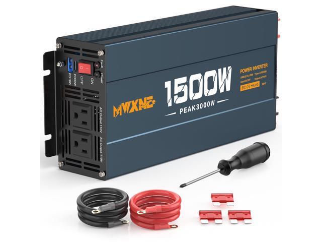 1500W Power Inverter, 12V DC to 120V AC Converter with Dual AC Outlets,QC3.0 18W USB and 30W Type-C, Car Inverter for Truck RV Home - Navy Blue/Black