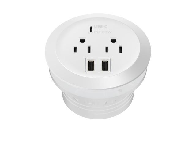 Desktop Power Grommet With 65W PD Fast Charging USB C, GaN Desk for MacBook, 2 USB-A Ports and Duplex Receptacles, 3' Diameter, TTRP48APD60-W, White