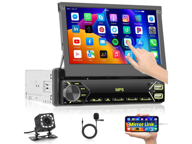 Single Din Touchscreen Radio 7'' Flip Out Screen Car Stereo Free Backup Camera, with USB, Type C Fast Charge, Car Audio Receiver Bluetooth, FM,...