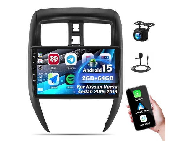 Android 15 4-Core+64G Car Stereo for Nissan Versa Sedan 2015-2019 Radio Wireless Carplay Android Auto, 10.1 Touchscreen Car Radio GPS...