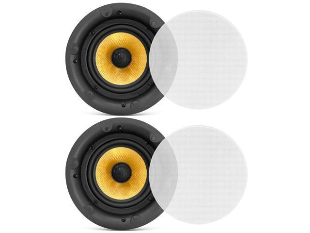 6.5' in-Ceiling in-Wall Speakers Pair - 2-Way Hi-Fi Flush Mount Speaker Set w/Magnetic Grills, 300W Max, 8 Ohm, 70Hz-22kHz, 7.9' Cutout - PDIC68FG