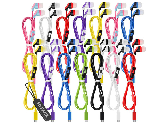 50 Pack Bulk USB C Headphones with Mic, Type C Wired Earbuds Noise Cancelling Earphones Compatible with iPhone 16/15 Pro Max Plus, iPad Pro, Galaxy...