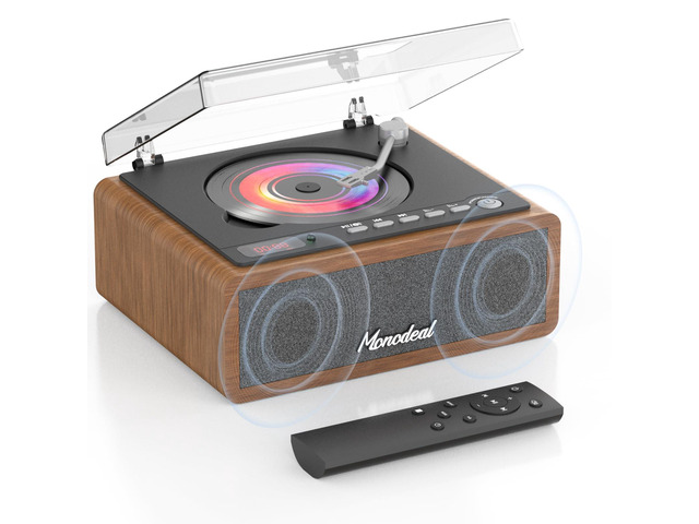 Retro CD Player, Wood Vintage CD Players for Home HiFI Bass Boost with Remote Control, Sleep Timer, USB/AUX Playback-Walnut Brown