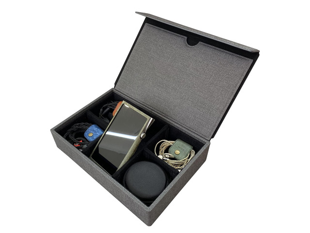Multi Carrying Case for 6 Earphones or 1 Music Player + 4 IEM Earphones, Handmade Italy PU Leather Hard Cover Storage Box (Multi Carrying Case-Black)