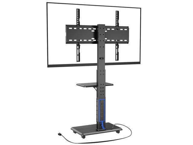 Rolling TV Stand with Power Outlet, Mobile TV Cart for 32-75 Inch TVs up to 110 lbs, 18 Adjustable Heights, Max VESA 600x400mm, TV Floor Stand with...