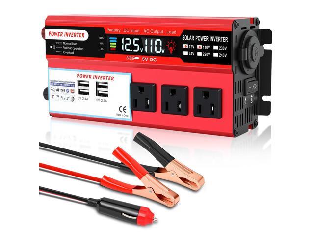 1000W Peak Power Inverter 12V DC Volt to 110V AC Car Inverter with LCD Screen Display, 3 AC Outlets, 4X 2.4A USB Port, Car Power Converter for.